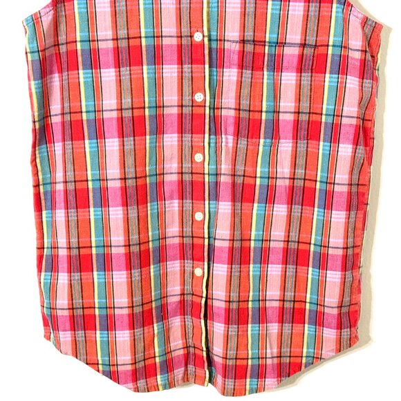 Vintage Gap Plaid Sleeveless Button Down Shirt Red Pink Teal Summer Camp Retro - Picture 3 of 11